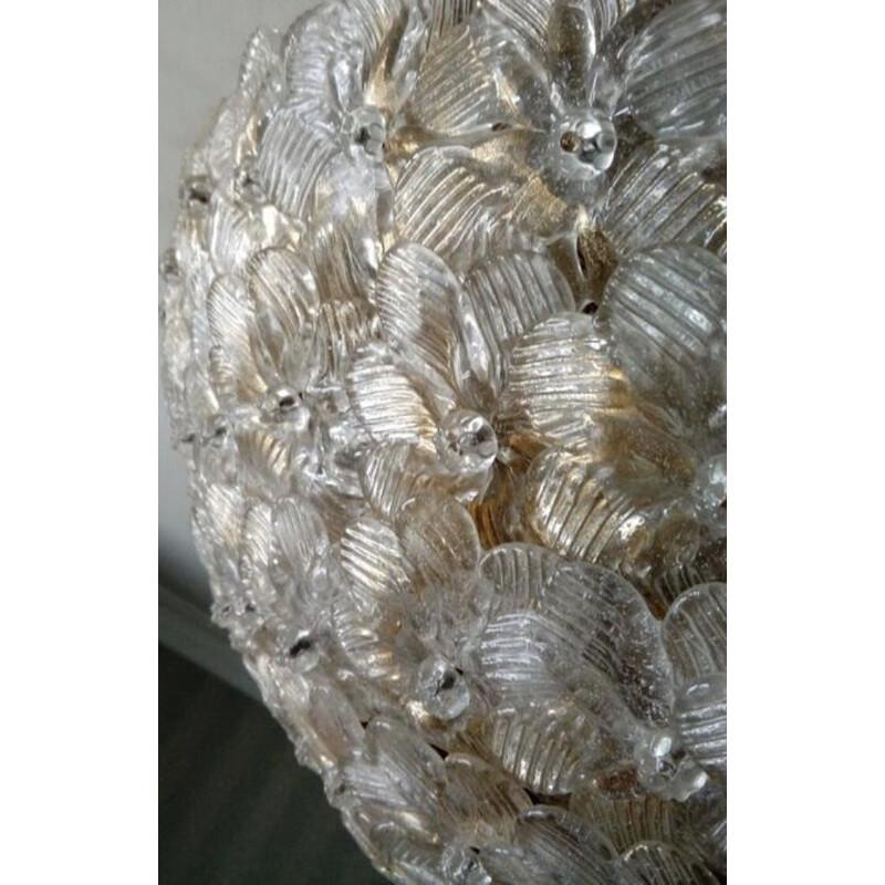 Vintage ceiling light in Murano gold glass with more than 100 Barovier and Toso flowers
