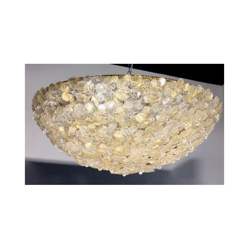 Vintage ceiling light in Murano gold glass with more than 100 Barovier and Toso flowers