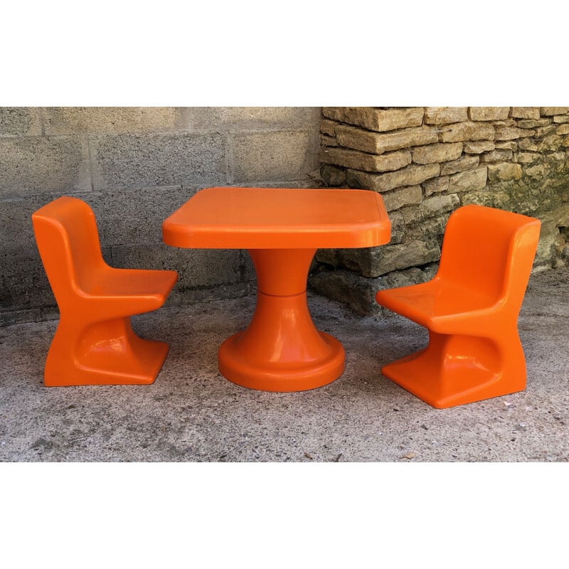 Chairs and table set Vintage for children by Patrick Gimgembre 1970