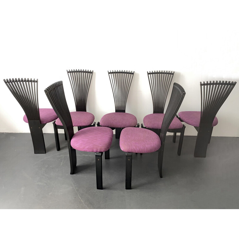 Set of 6 Dining Chairs vintage Totem High Back Fan Back from Torstein Nilsen for Westnofa Scandinavian