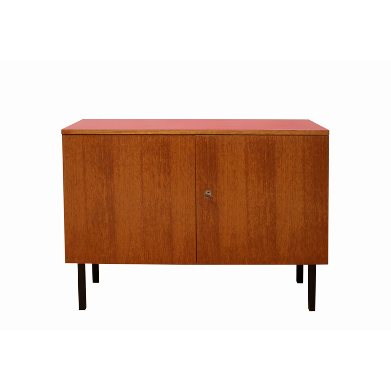 Petit buffet vintage en teck et formica rouge 1960