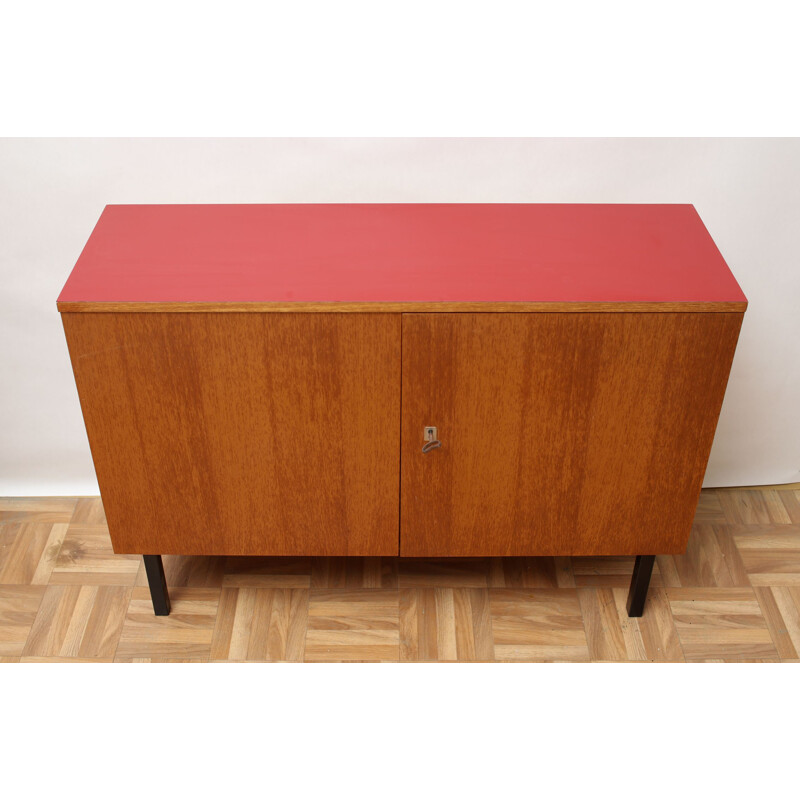 Little sideboard vintage in teak and red formica 1960s