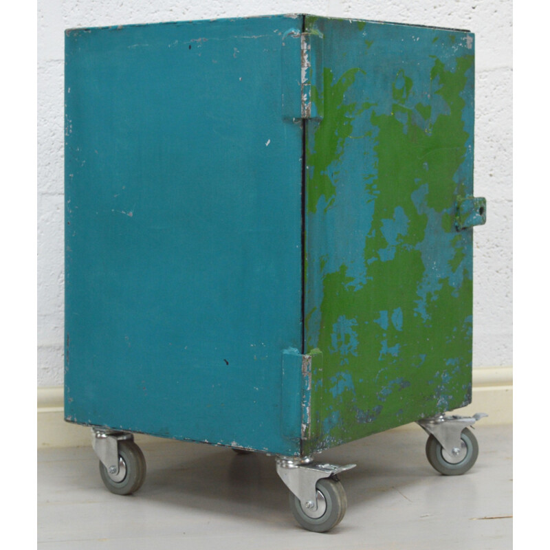 Small industrial cabinet in green and blue metal - 1960s