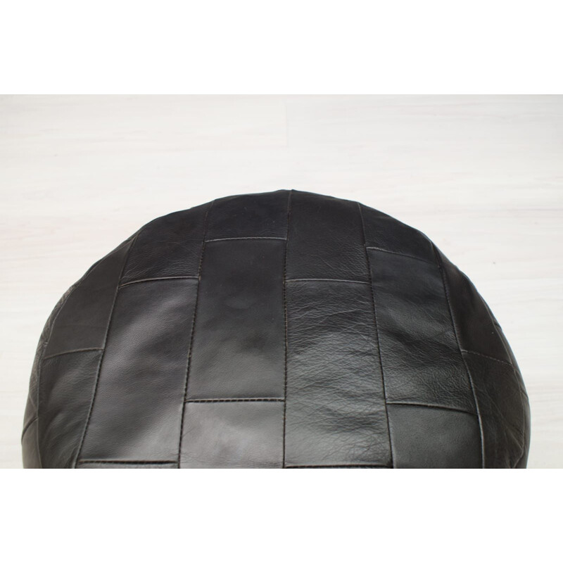 Pouf  Vintage patchwork en cuir noir 1960