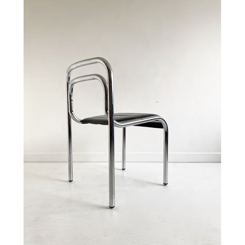 Set of 6 Dining Chairs Leather and Tubular Chrome T5 by Rodney Kinsman,1960