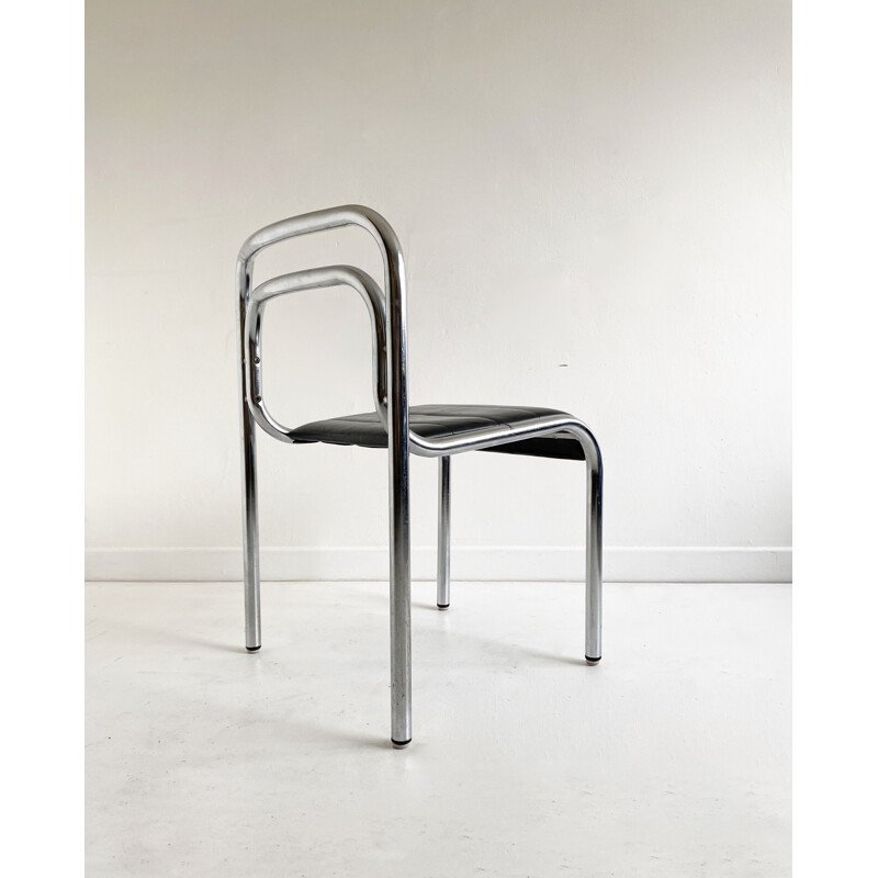 Set of 6 Dining Chairs Leather and Tubular Chrome T5 by Rodney Kinsman,1960