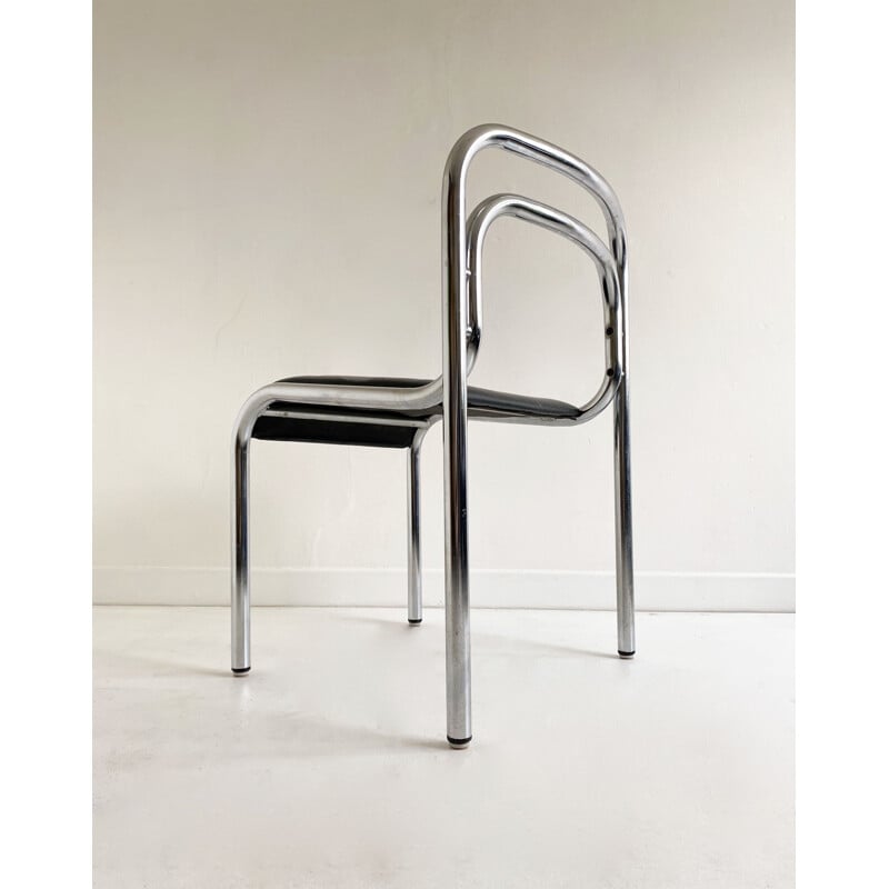 Set of 6 Dining Chairs Leather and Tubular Chrome T5 by Rodney Kinsman,1960