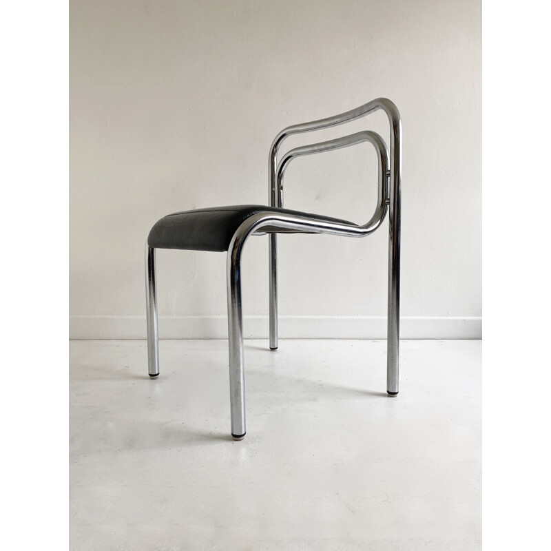 Set of 6 Dining Chairs Leather and Tubular Chrome T5 by Rodney Kinsman,1960