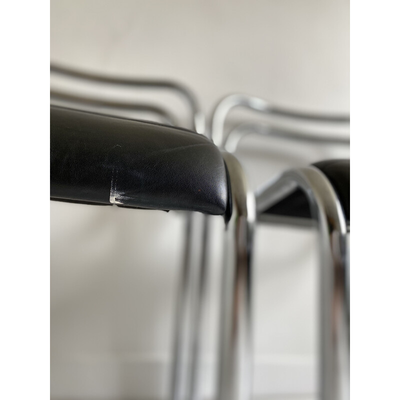 Set of 6 Dining Chairs Leather and Tubular Chrome T5 by Rodney Kinsman,1960