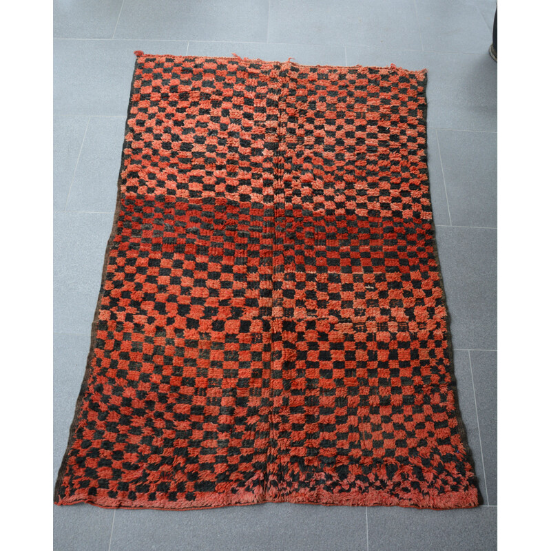 Vintage red and black wool Berber carpet, 1970