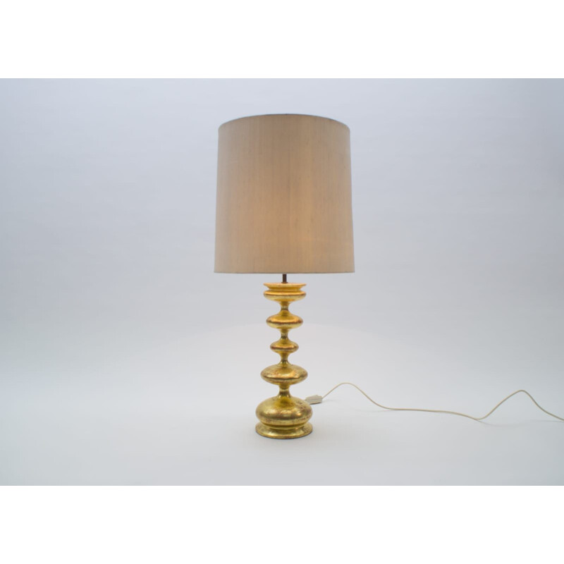 Gold Plated Table Lamp vintage Hollywood Regency Italian, 1960s