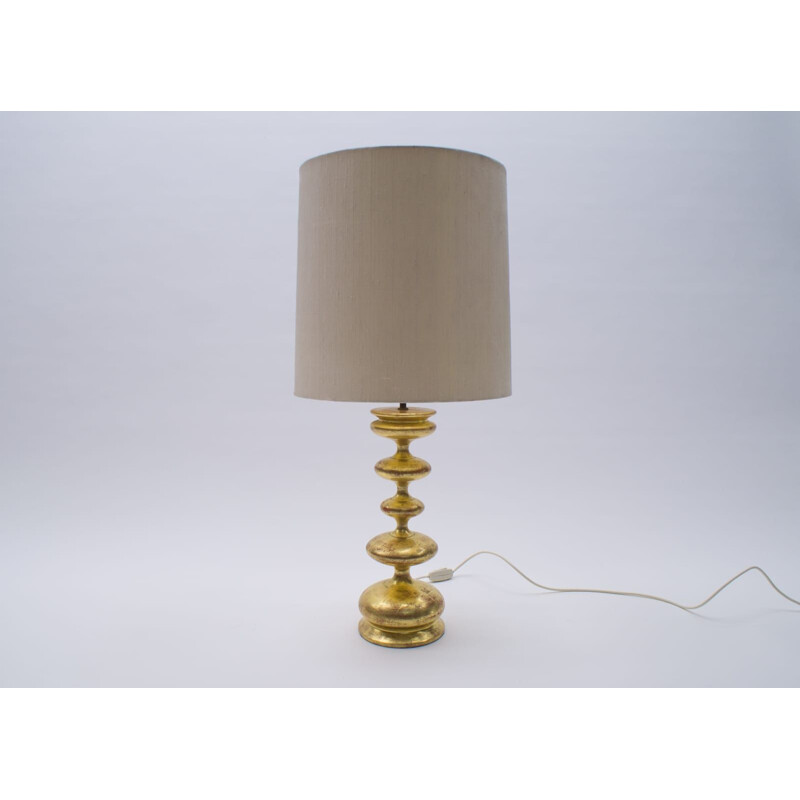 Gold Plated Table Lamp vintage Hollywood Regency Italian, 1960s