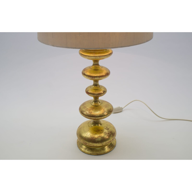 Gold Plated Table Lamp vintage Hollywood Regency Italian, 1960s