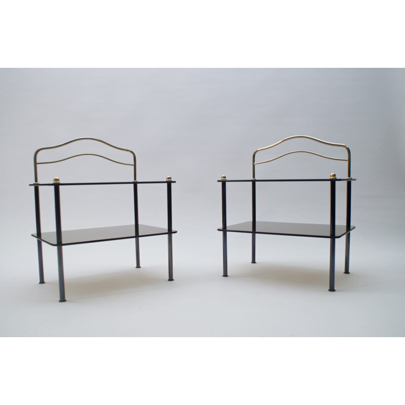 Pair of Smoked Glass Nightstands, 1970s