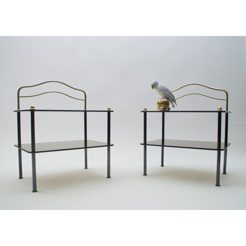 Pair of Smoked Glass Nightstands, 1970s