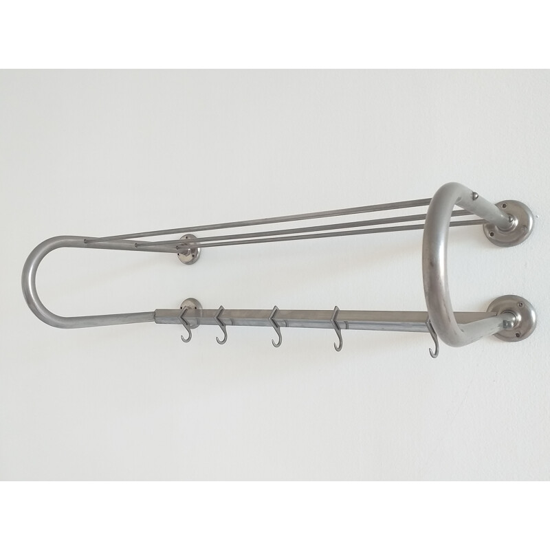 Vintage Bauhaus wall coat rack with 5 hooks, 1930