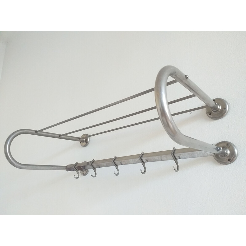 Vintage Bauhaus wall coat rack with 5 hooks, 1930