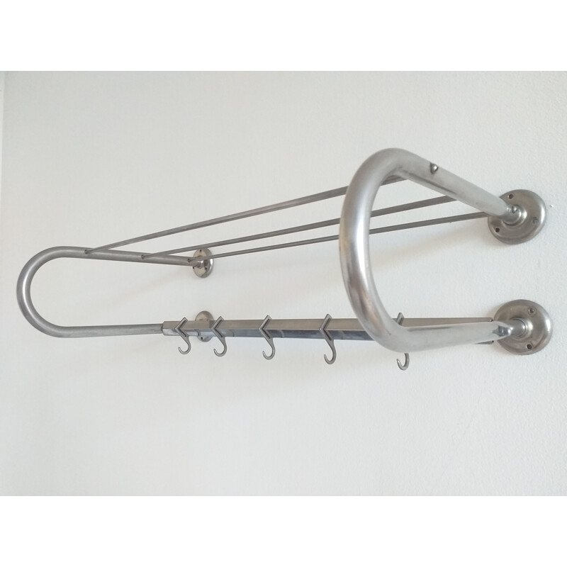 Vintage Bauhaus wall coat rack with 5 hooks, 1930