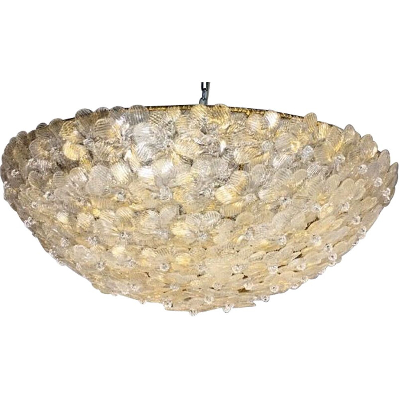 Vintage ceiling light in Murano gold glass with more than 100 Barovier and Toso flowers