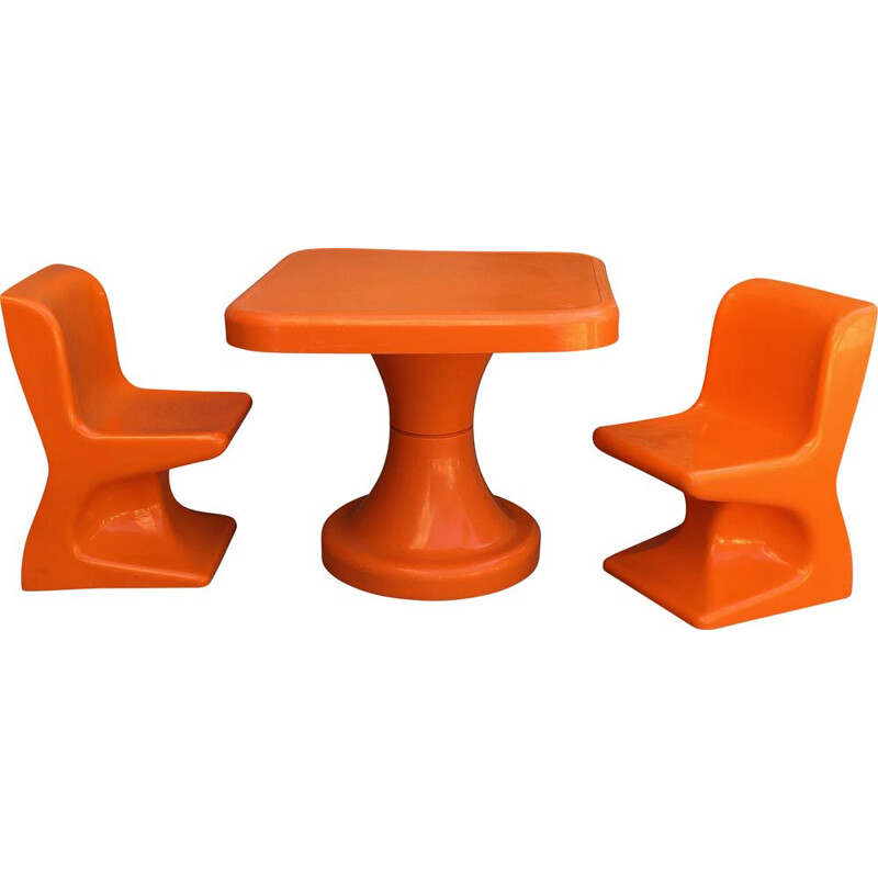 Chairs and table set Vintage for children by Patrick Gimgembre 1970