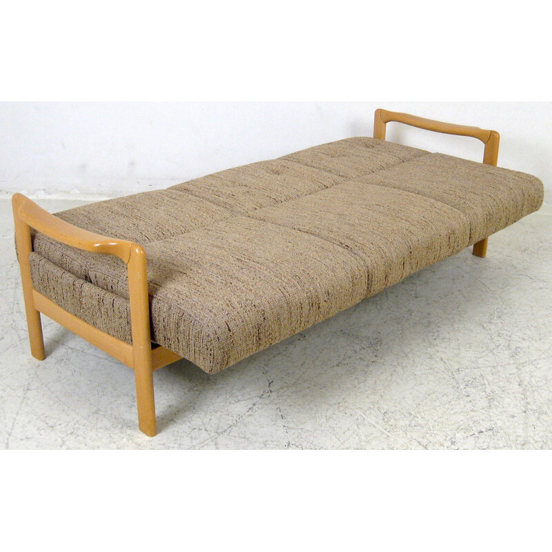 Scandinavian 3-seater beech and flecked fabric sofa - 1950s