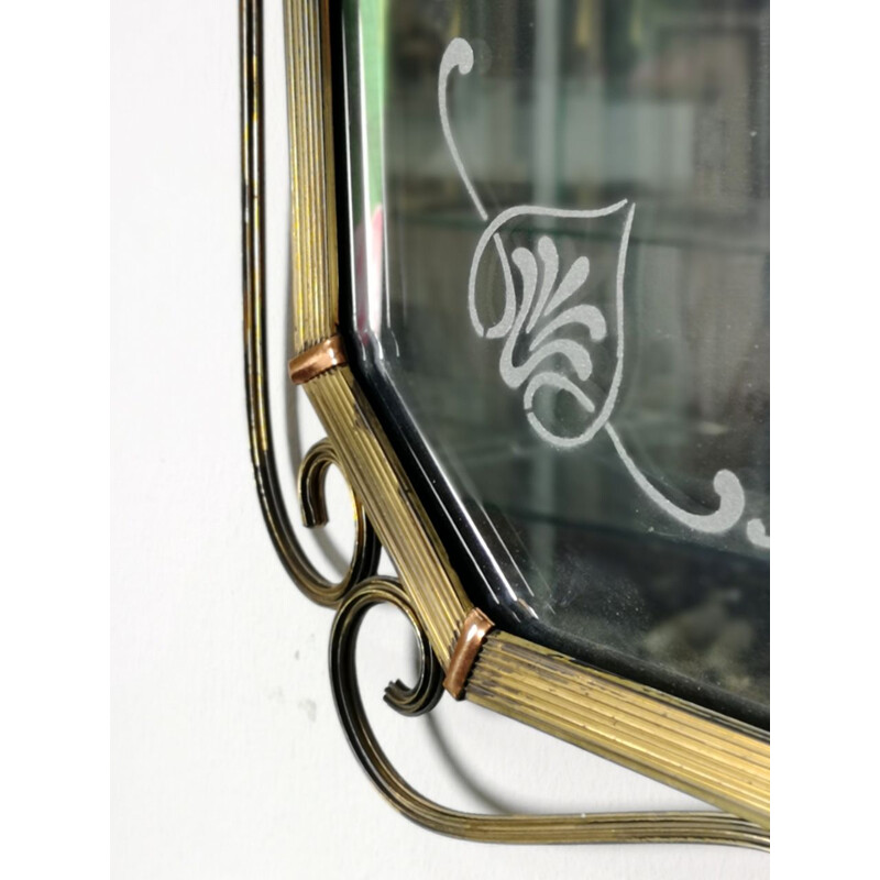 Brass console table vintage with chiseled wall mirror,  1970s 