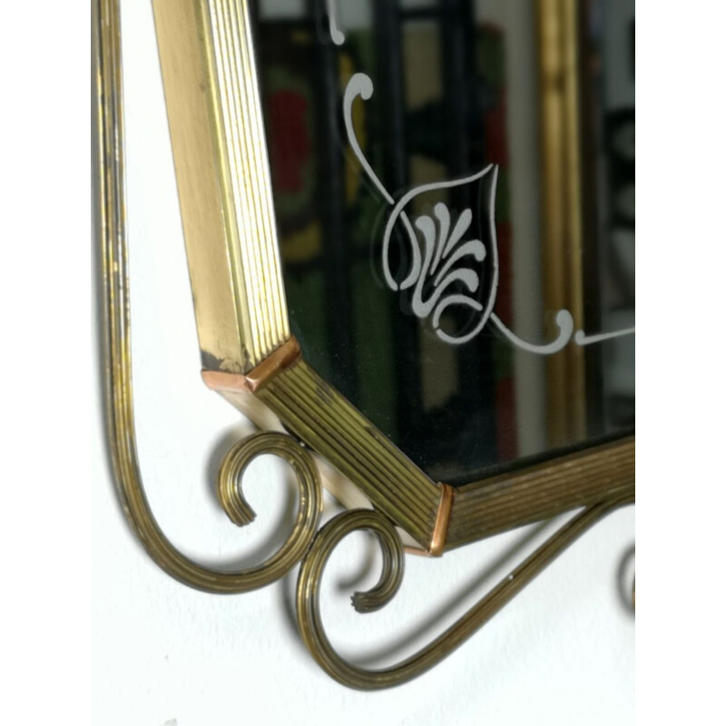 Brass console table vintage with chiseled wall mirror,  1970s 