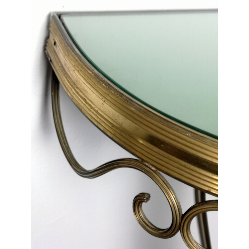 Brass console table vintage with chiseled wall mirror,  1970s 