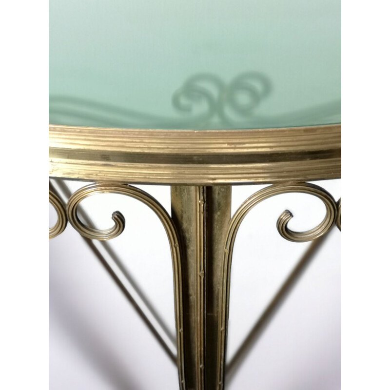 Brass console table vintage with chiseled wall mirror,  1970s 