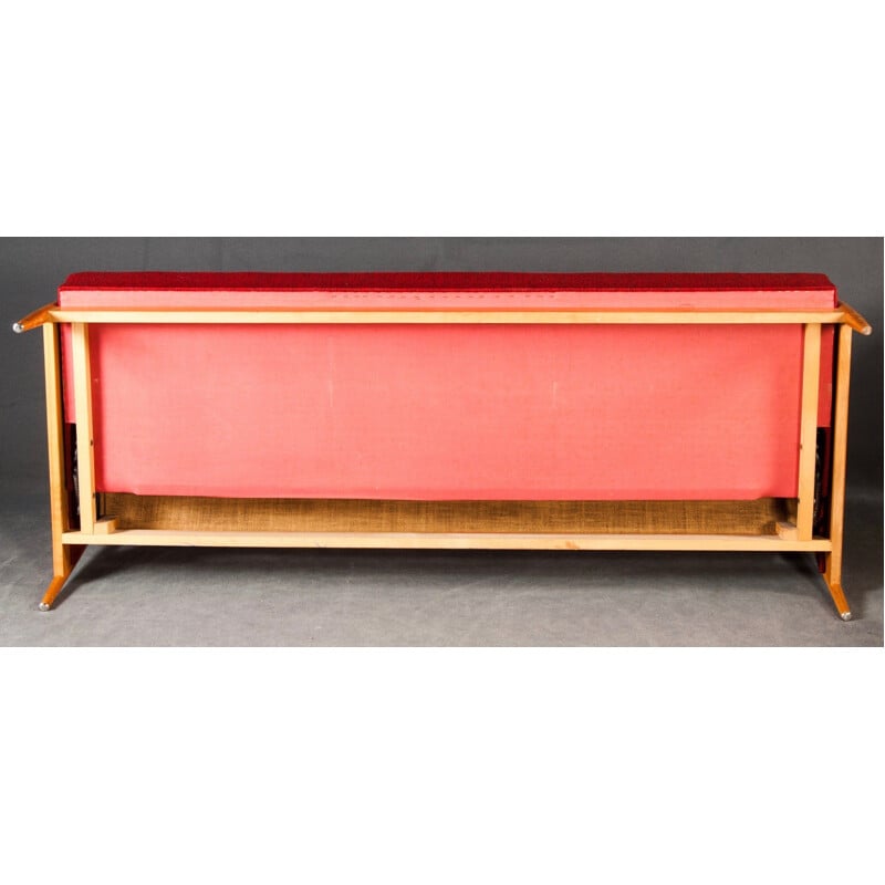 Teak and red fabric Scandinavian daybed - 1950s