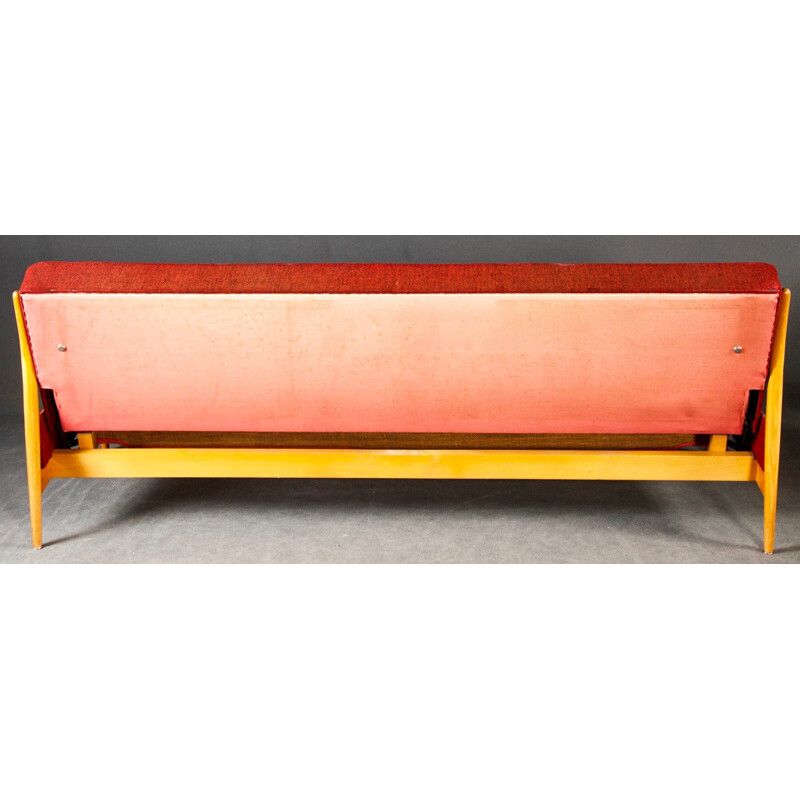 Teak and red fabric Scandinavian daybed - 1950s