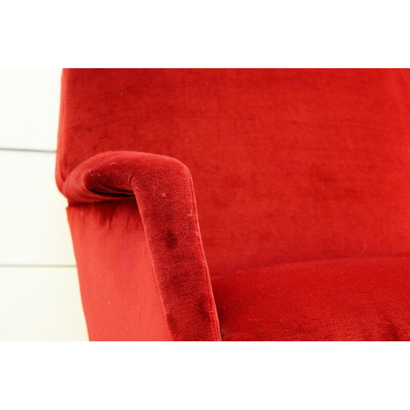 Italian vintage sofa in red velvet and brass - 1950s