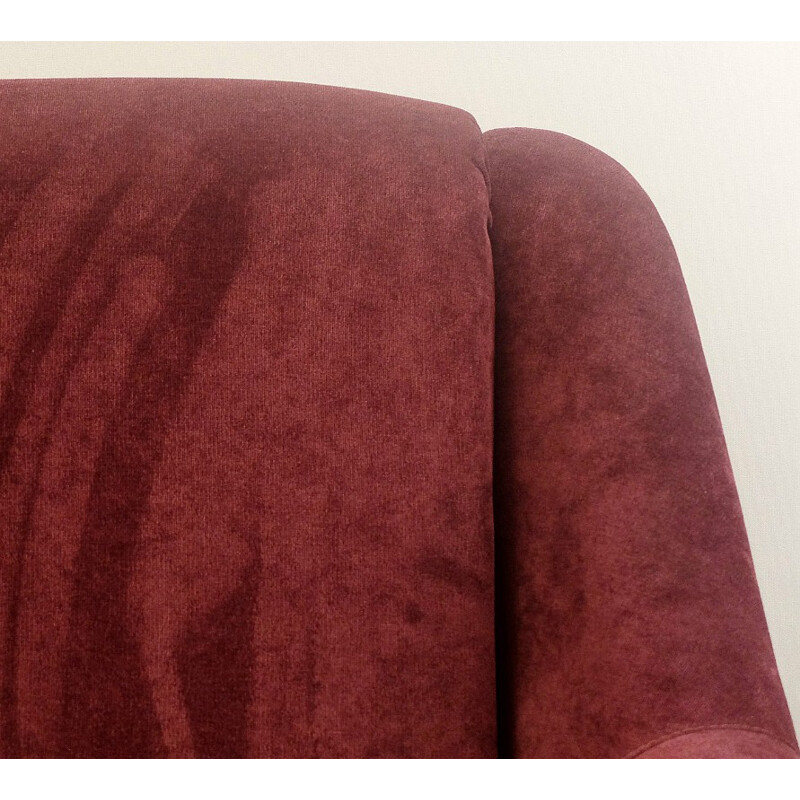 Italian sofa in burgundy velvet and brass - 1950s