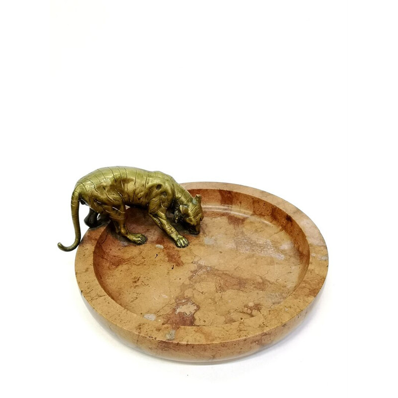 Cigar Ashtray of Bronze Art Deco with Bronze Tiger Motife,mid century 1930s