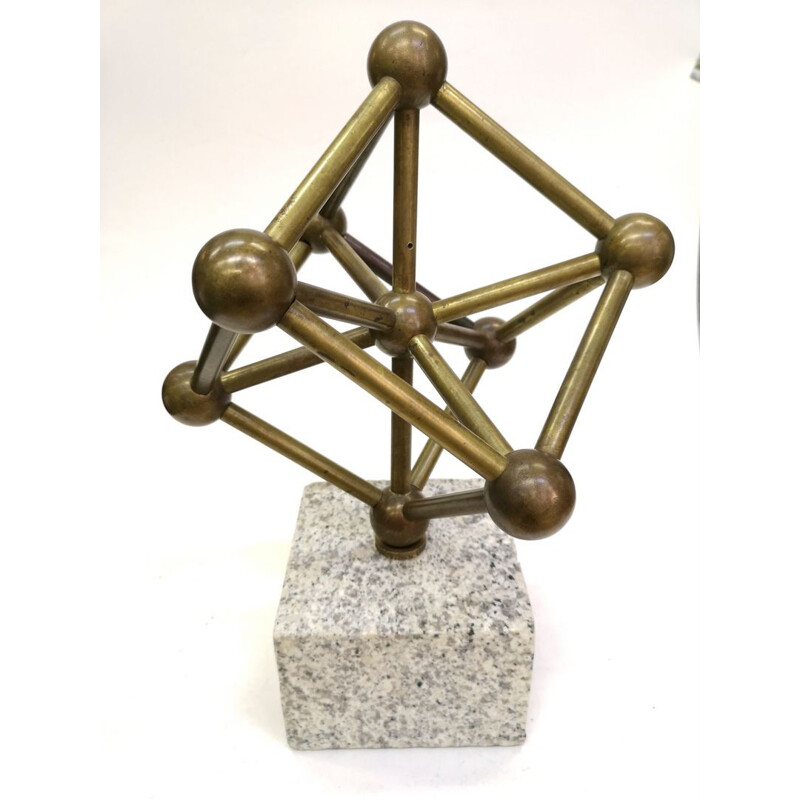 Vintage-Atom-Skulptur auf einem Bronzesockel aus Marmor, 1970