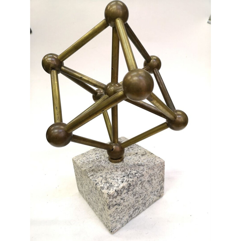 Escultura Vintage Atom sobre una base de bronce de mármol, 1970