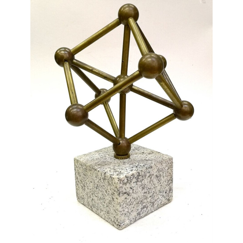 Escultura Vintage Atom sobre una base de bronce de mármol, 1970