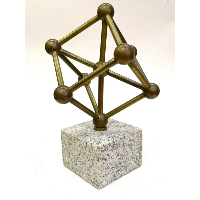 Sculpture d'Atome vintage sur une base de bronze en marbre, 1970