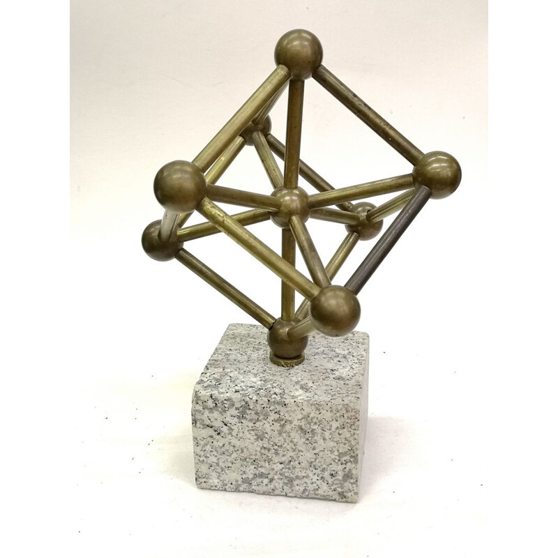 Vintage-Atom-Skulptur auf einem Bronzesockel aus Marmor, 1970