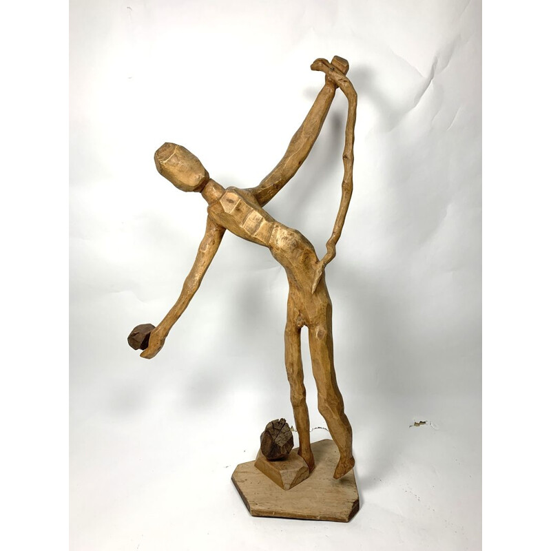 Figurita vintage de madera tallada a mano, 1960