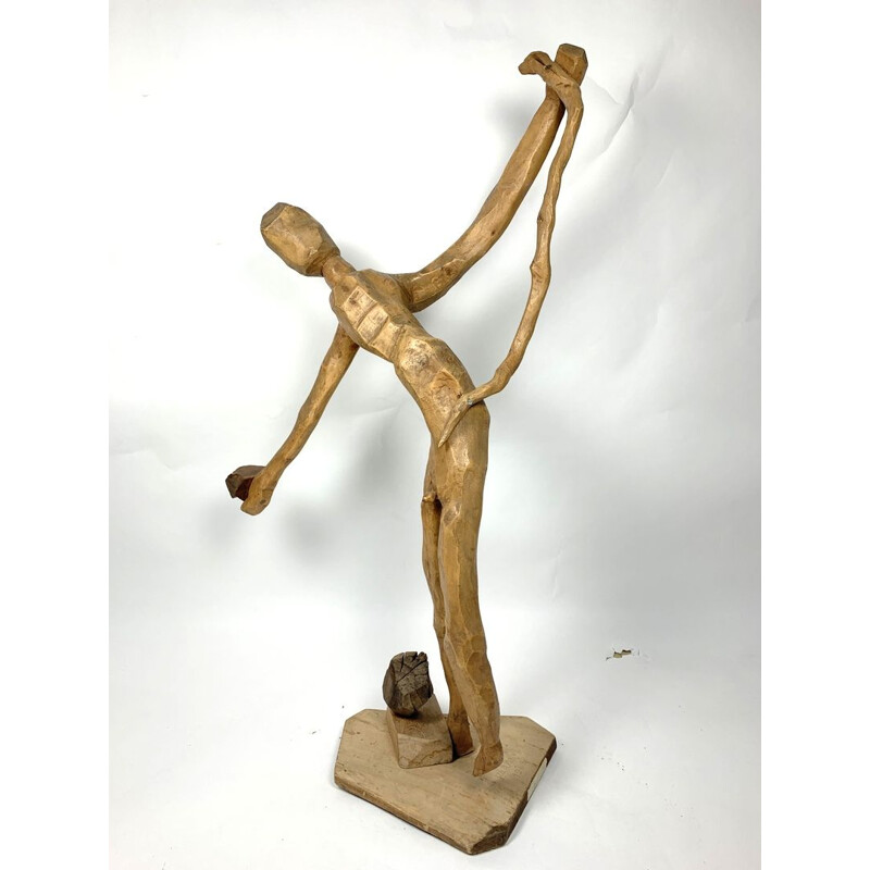Figurinha de madeira esculpida à mão Vintage, 1960