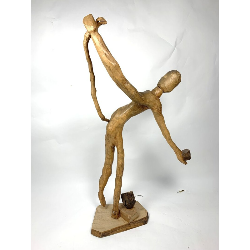 Figurine vintage en bois sculptée à la main, 1960