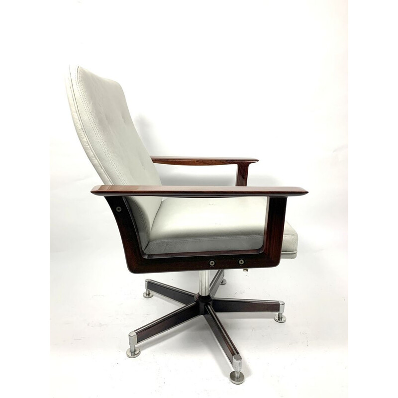 Fauteuil de bureau vintage en palissandre, en cuir par Arne Vodder, 1960