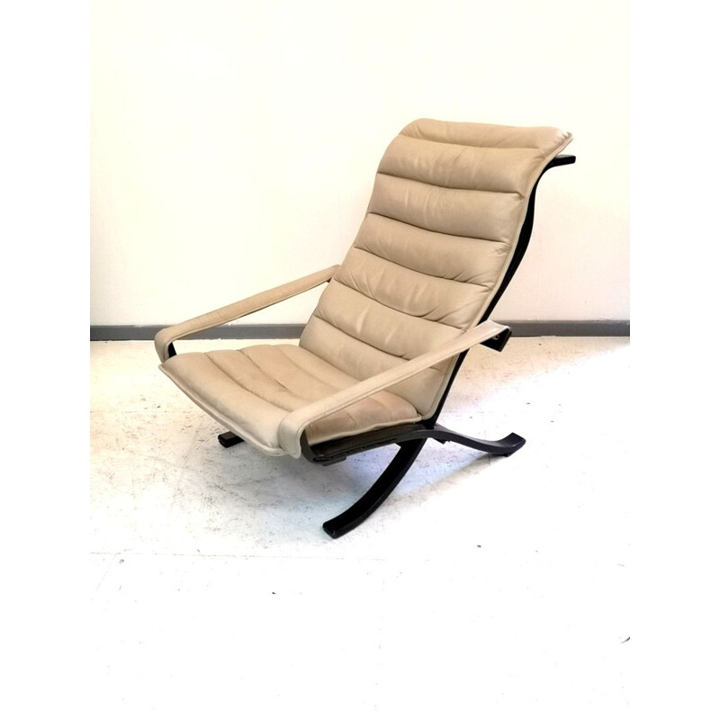 Full leather vintage Folding Lounge Chair with Ottoman by Ingmar Relling, 1970s