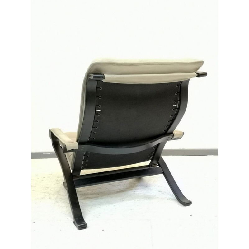 Full leather vintage Folding Lounge Chair with Ottoman by Ingmar Relling, 1970s
