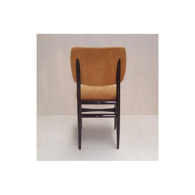 Ensemble de 6 chaises vintage acajou massif et tissu jaune Italiennes 1960