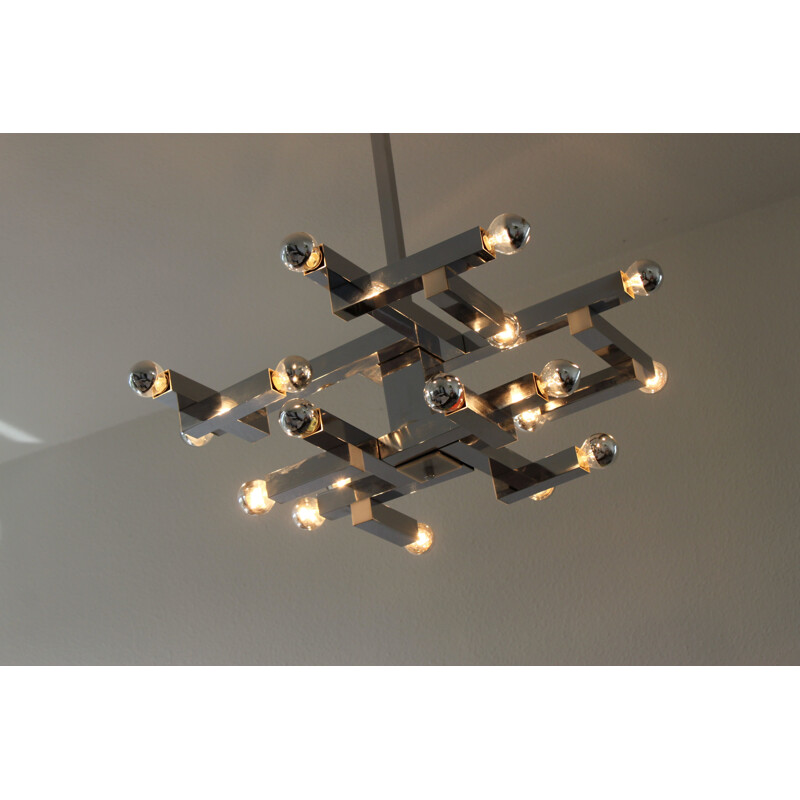 Chandelier vintage Cubic Chrome from Gaetano Sciolari