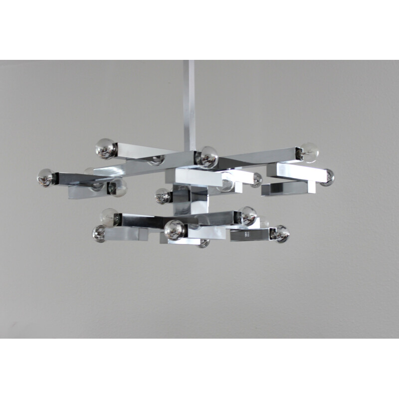 Chandelier vintage Cubic Chrome from Gaetano Sciolari