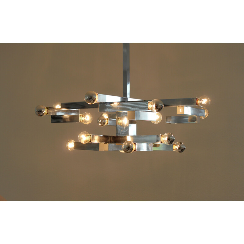 Chandelier vintage Cubic Chrome from Gaetano Sciolari