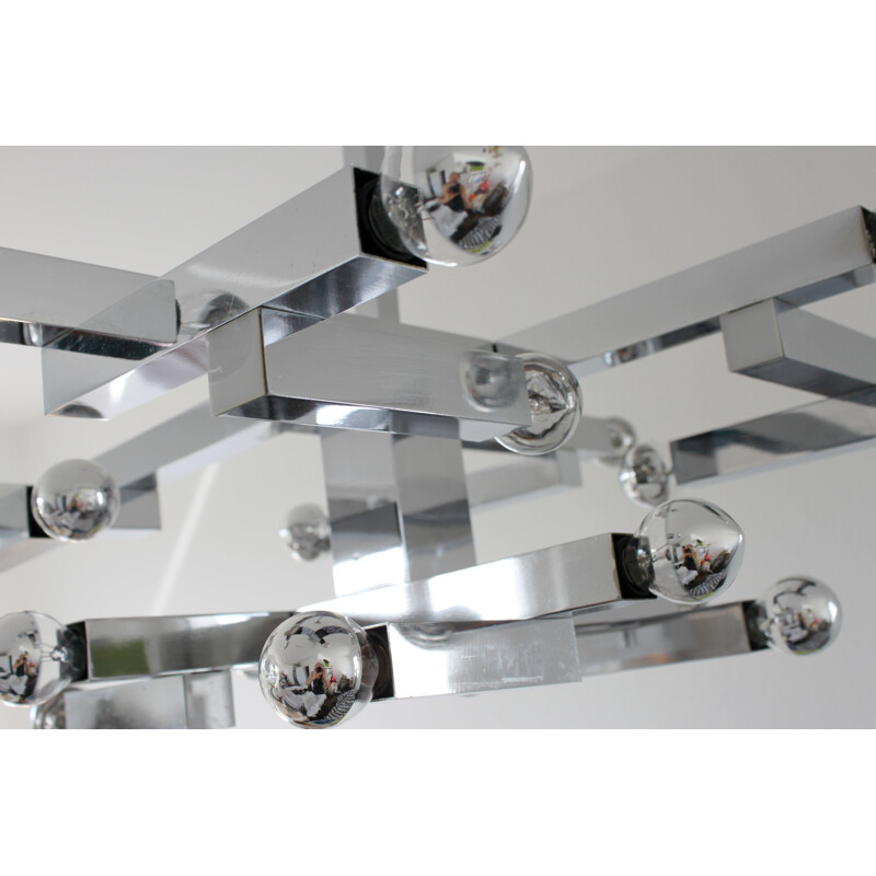 Chandelier vintage Cubic Chrome from Gaetano Sciolari